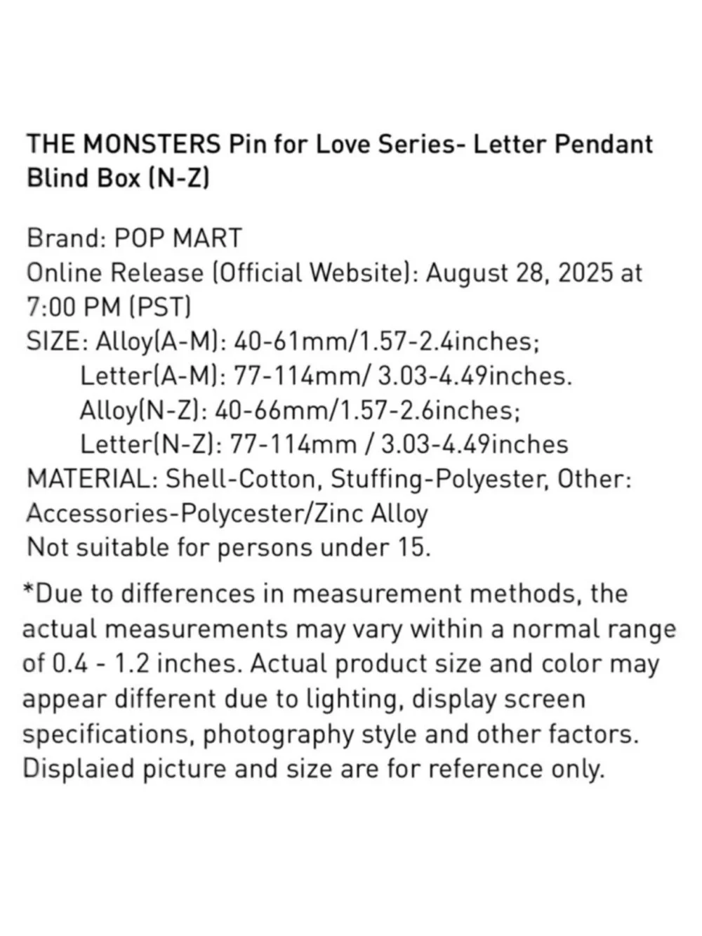 POP MART Labubu THE MONSTERS Letter I Pendant Keychain BNIB Authentic